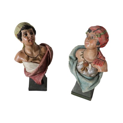 Couple of Moors, Hearthenware, Italy 20th Century