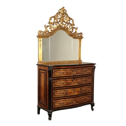 Cassettone con Specchiera in Stile Barocchetto Lombardo