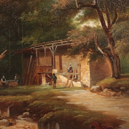 Landscape With Figures And Cattle Oil On Canvas 19th Century