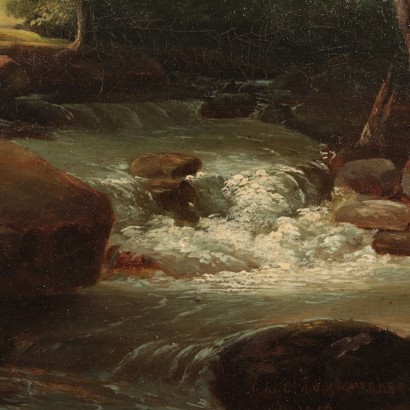 Landscape With Figures And Cattle Oil On Canvas 19th Century