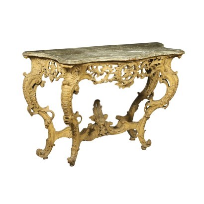Console Rococò Piémontais Bois Sculpté Laqué Italie '700