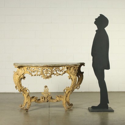 Console Rococò Piémontais Bois Sculpté Laqué Italie '700