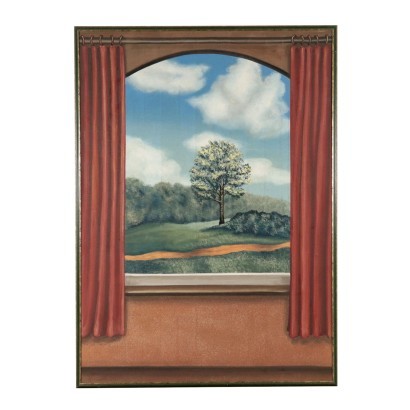 arte, arte italiana, pittura novecento italiana,Trompe l'oeil con paesaggio,Trompe l'oeil con paesaggio