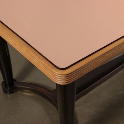 Table Ebonized Beech Mahogany Veneer Brass Mirrored Glass Italy 1950s