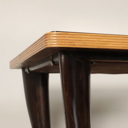 Table Ebonized Beech Mahogany Veneer Brass Mirrored Glass Italy 1950s