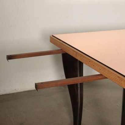 Table Ebonized Beech Mahogany Veneer Brass Mirrored Glass Italy 1950s