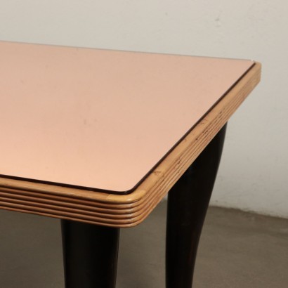 Table Ebonized Beech Mahogany Veneer Brass Mirrored Glass Italy 1950s