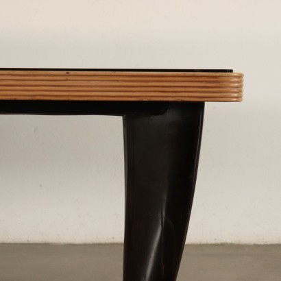 Table Ebonized Beech Mahogany Veneer Brass Mirrored Glass Italy 1950s