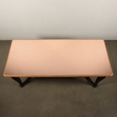 Table Ebonized Beech Mahogany Veneer Brass Mirrored Glass Italy 1950s