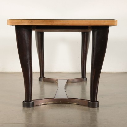 Table Ebonized Beech Mahogany Veneer Brass Mirrored Glass Italy 1950s
