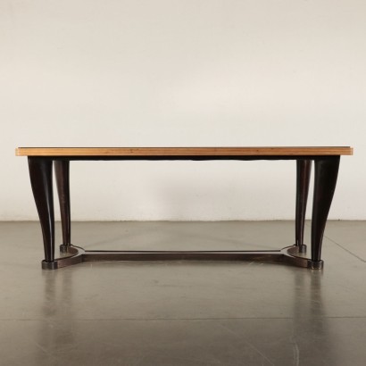 Table Ebonized Beech Mahogany Veneer Brass Mirrored Glass Italy 1950s