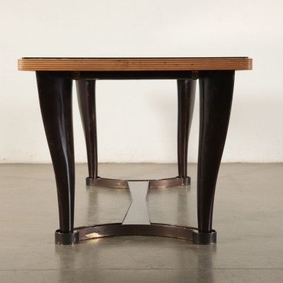 Table Ebonized Beech Mahogany Veneer Brass Mirrored Glass Italy 1950s