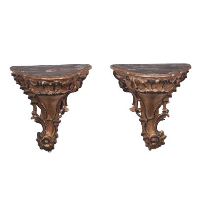 Pair of Rococò Shelves Swiss Pine Italy 18th Century