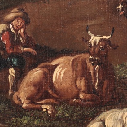 Landscape with Shepherds and Herds Oil on Canvas 20th Century