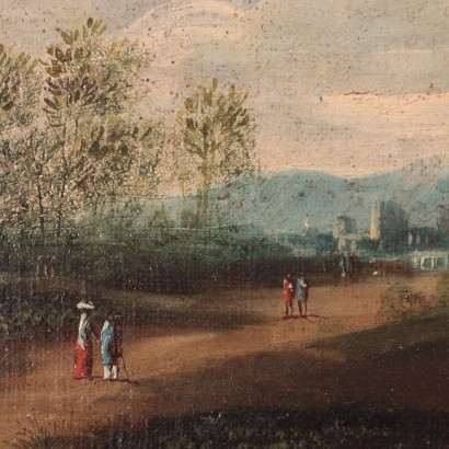 Landscape with Shepherds and Herds Oil on Canvas 20th Century