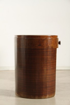 petteneuse di modernariato, petteneuse in stile decÃ², petteneuse con forma a fagiolo, gambe in palissandro, piano impiallacciato in radica, specchio con cornice in legno