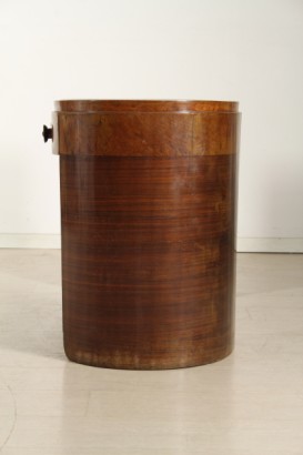 petteneuse di modernariato, petteneuse in stile decÃ², petteneuse con forma a fagiolo, gambe in palissandro, piano impiallacciato in radica, specchio con cornice in legno