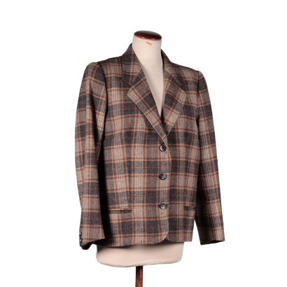 lana, vintageitalia, modavintage, años 80, años 90, tartán, tartán, chaqueta vintage herno en tartán marrón