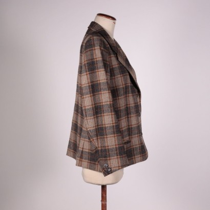 lana, vintageitalia, modavintage, años 80, años 90, tartán, tartán, chaqueta vintage herno en tartán marrón