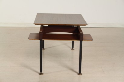 tavolino di modernariato, tavolino in metallo anni 50, piedini in ottone, teak e impiallacciato in teak