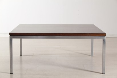 tavolino florence knoll, tavolino knoll anni 50, struttura in metallo cromato, piano in palissandro