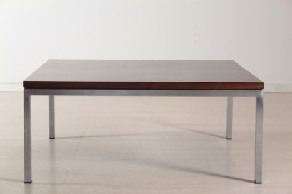 tavolino florence knoll, tavolino knoll anni 50, struttura in metallo cromato, piano in palissandro