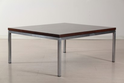 tavolino florence knoll, tavolino knoll anni 50, struttura in metallo cromato, piano in palissandro