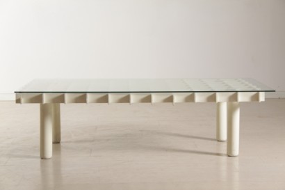 tavolino di modernariato, tavolino anni 70 in legno grigliato, piano di appoggio in vetro