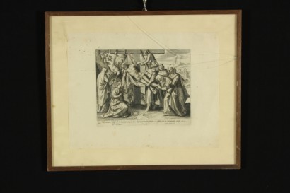 peinture ancienne, gravure sur cuivre, déposition de la Croix