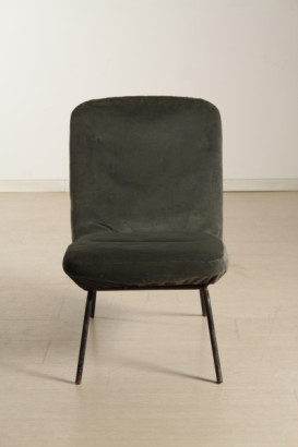 60 años en el sillón de terciopelo_7740 terciopelo antiguo moderno silla, Sillón de terciopelo de 60 años, estructura tubular, espuma tapizados en correas elásticas, cubierto de terciopelo gris