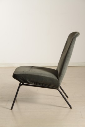 60 años en el sillón de terciopelo_7741 terciopelo antiguo moderno silla, Sillón de terciopelo de 60 años, estructura tubular, espuma tapizados en correas elásticas, cubierto de terciopelo gris
