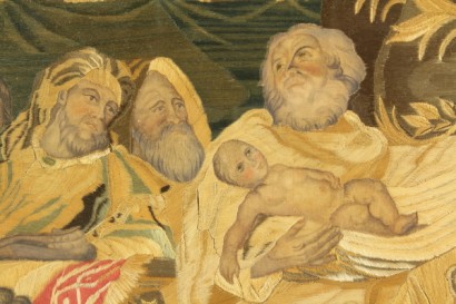 alte Gemälde, Stickereien, Malerei und Stickerei auf Seide, Darbringung Christi im Tempel