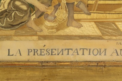alte Gemälde, Stickereien, Malerei und Stickerei auf Seide, Darbringung Christi im Tempel