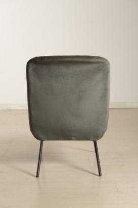 60 años en el sillón de terciopelo_7742 terciopelo antiguo moderno silla, Sillón de terciopelo de 60 años, estructura tubular, espuma tapizados en correas elásticas, cubierto de terciopelo gris