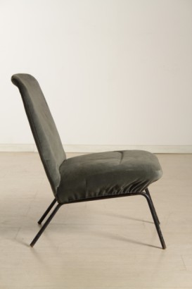 60 años en el sillón de terciopelo_7743 terciopelo antiguo moderno silla, Sillón de terciopelo de 60 años, estructura tubular, espuma tapizados en correas elásticas, cubierto de terciopelo gris