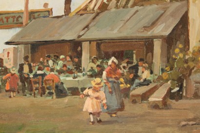 Nicolas De Corsi_77441 arte del siglo XX, Nicolas De Corsi (1882-1956), servicio de catering, aceite en la madera contrachapada