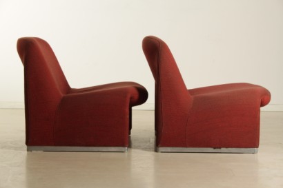 Anonyme chaise castelli 70 ans_7754 paire de chaises modernes, châteaux de fauteuils, armature en métal anonymes des années 70, mousse, tissu d'ameublement