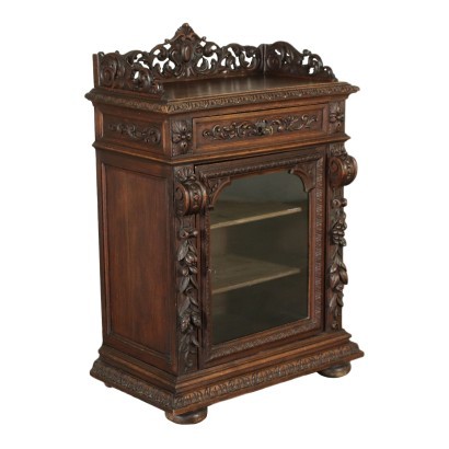 Meuble Style Néo-Renaissance Châtaignier Verre Italie 20ième Siècle