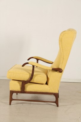 fauteuils de modernisme, fauteuils de style drôle, cadre en teck, mousse, housse en tissu