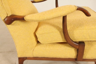fauteuils de modernisme, fauteuils de style drôle, cadre en teck, mousse, housse en tissu