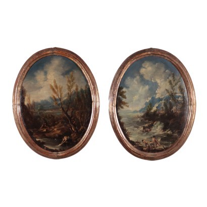 Pareja de paisajes con figuras