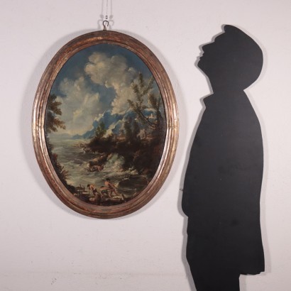 Pareja de paisajes con figuras