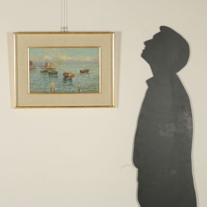arte, arte italiana, pittura novecento italiana,Attilio Pratella ambito di ,Marina con barche,Attilio Pratella,Attilio Pratella,Attilio Pratella