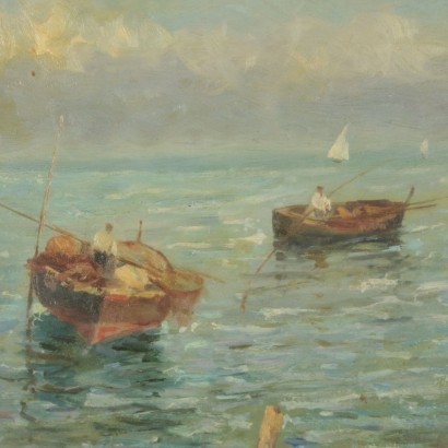 arte, arte italiana, pittura novecento italiana,Attilio Pratella ambito di ,Marina con barche,Attilio Pratella,Attilio Pratella,Attilio Pratella