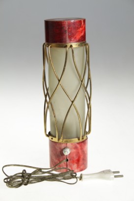 moderne Tischleuchte, Schreibtisch Lampe Aldo Tura, Holztisch Lampe, in Pergamentpapier mit Messingblech abgedeckt