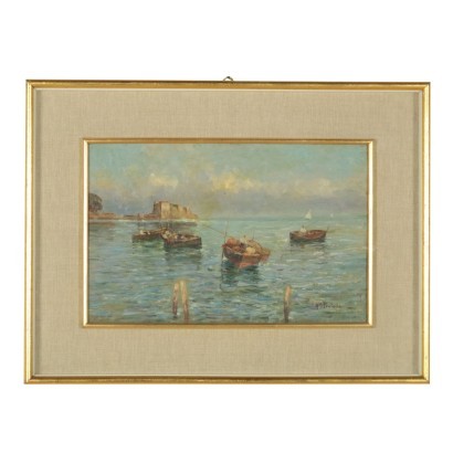 arte, arte italiana, pittura novecento italiana,Attilio Pratella ambito di ,Marina con barche,Attilio Pratella,Attilio Pratella,Attilio Pratella