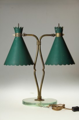 lampada da tavolo di modernariato, lampada da tavolo anni 50, base in cristallo, ottone ed alluminio verniciato