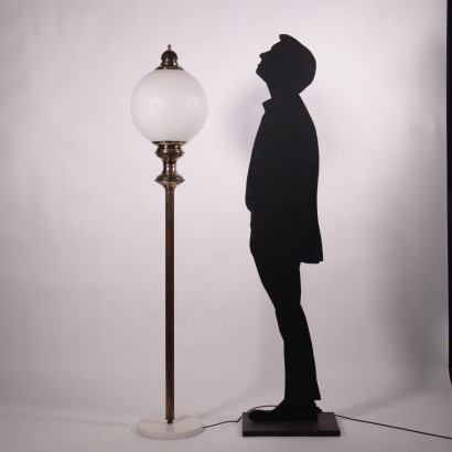Lampada da terra, ottone, vetro, marmo.,Lampada Anni 50-60