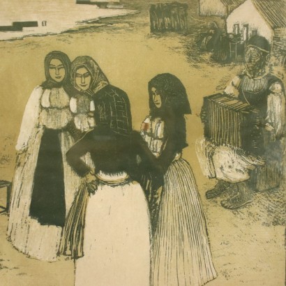 arte, arte italiana, pittura novecento italiana,Giuseppe Biasi da Teulada,Danzatrici e Suonatore di Fisarmonica,Giuseppe Biasi da Teulada,Giuseppe Biasi da Teulada