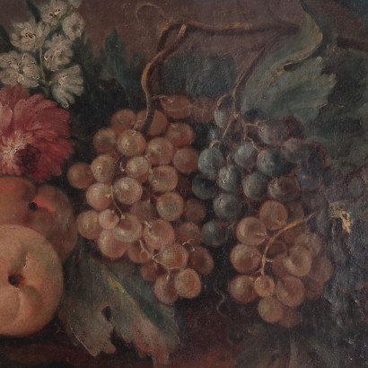 Pareja de bodegones con flores y frutas